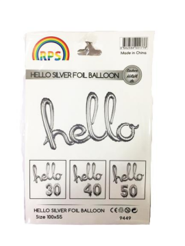 Hello Yazılı Folyo Balon Gümüş Renk 100 Cm X 55 Cm