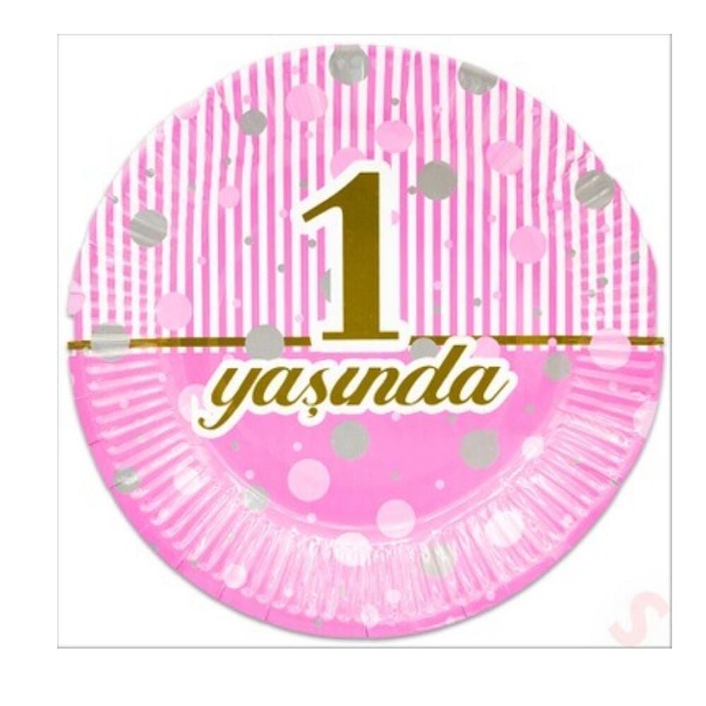 1 YAŞ PEMBE KARAKTERLİ KARTON TABAK