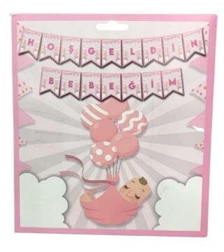 HOŞGELDİN BEBEĞİM PEMBE BANNER BAYRAK SET
