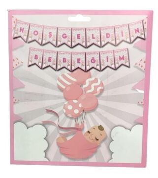 HOŞGELDİN BEBEĞİM PEMBE BANNER BAYRAK SET
