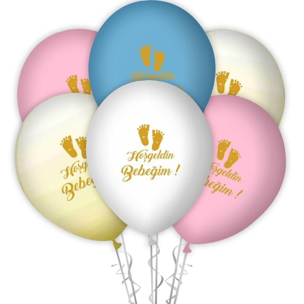 Hoşgeldin Bebeğim Gold Baskılı 12'' Balon Karışık Renk ( 100 Adet )