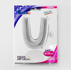 S/SHAPE FOİL BALON - LETTER -U- SILVER