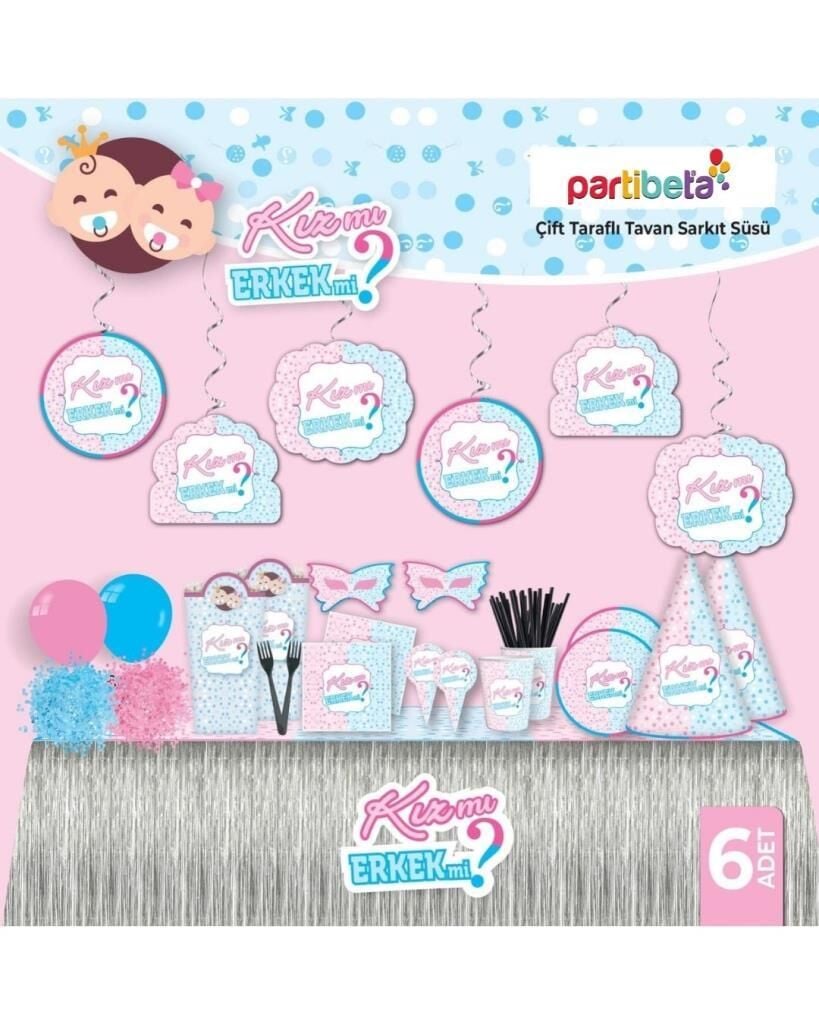 KIZ MI ERKEK Mİ SPİRAL TAVAN SÜSÜ 6 LI
