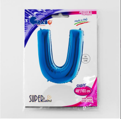 S/SHAPE FOİL BALON - LETTER -U- BLUE