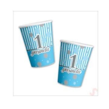 1 YAŞ MAVİ KARAKTERLİ KARTON BARDAK