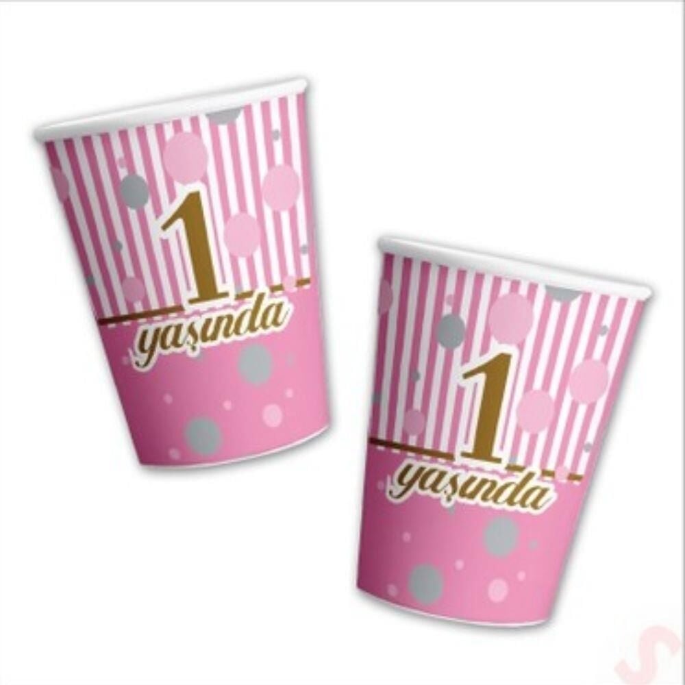 1 YAŞ PEMBE KARAKTERLİ KARTON BARDAK