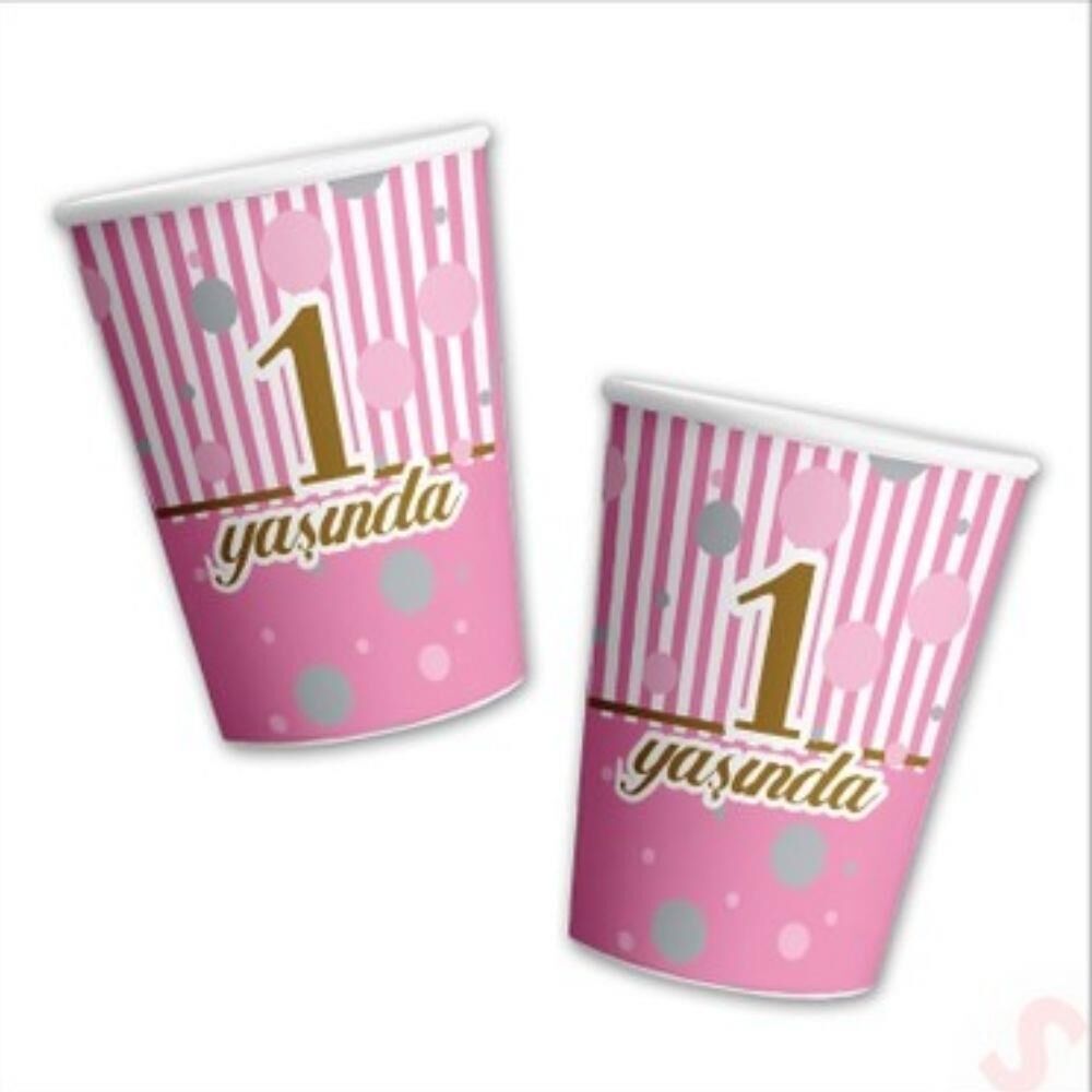 1 YAŞ PEMBE KARAKTERLİ KARTON BARDAK