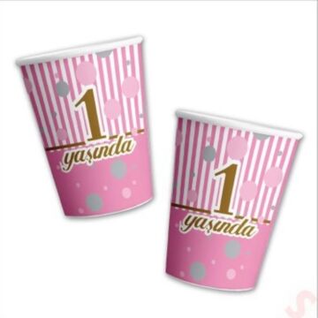 1 YAŞ PEMBE KARAKTERLİ KARTON BARDAK