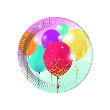 Simli Uçan Balonlar Baskılı Karton Tabak ( 8 Adet )