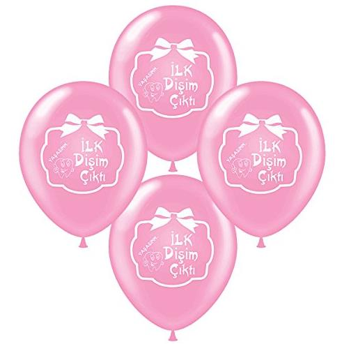 1+1 Beyaz İlk Diş Baskılı Pembe Balon
