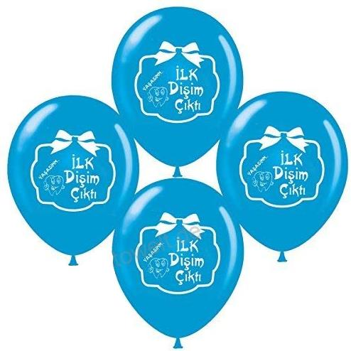 1+1 Beyaz İlk Diş Baskılı Mavi Balon