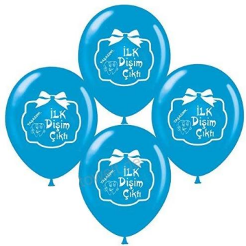 1+1 Beyaz İlk Diş Baskılı Mavi Balon