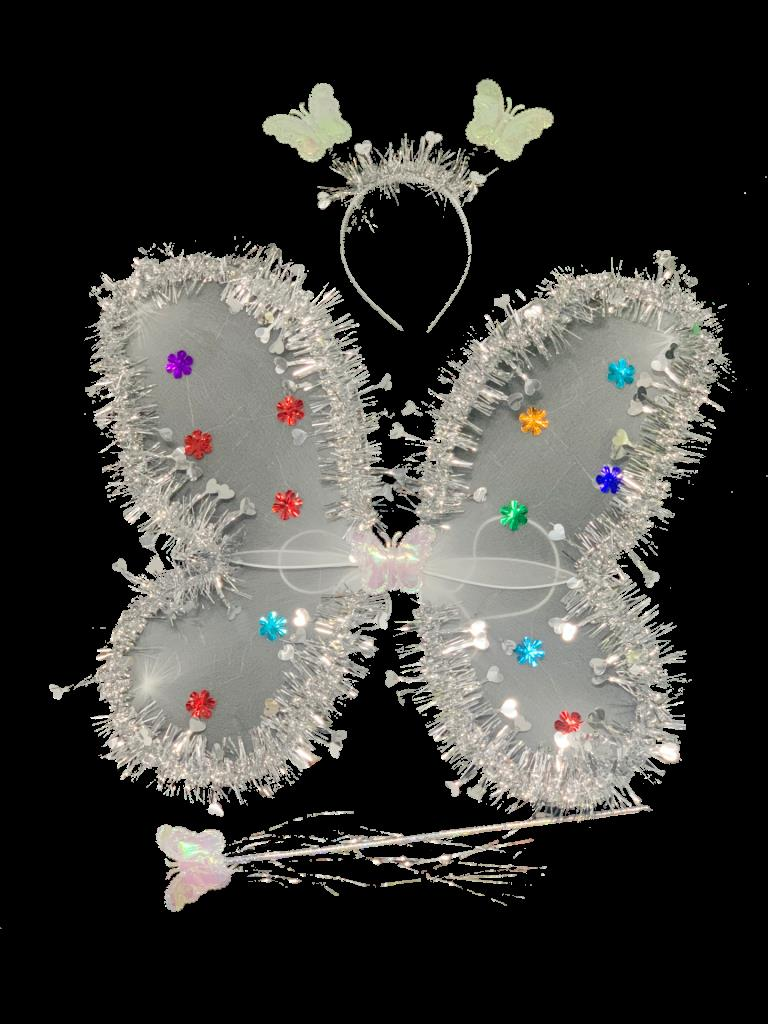 Kelebek  Kanadı Simli Set Taç-Asa-Kanat