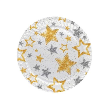 Gold  Yıldızlar Baskılı Karton Tabak ( 8 Adet )