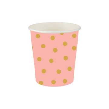 Puantiyeli Düşler Karton Bardak Somon Renk ( 8 Adet )
