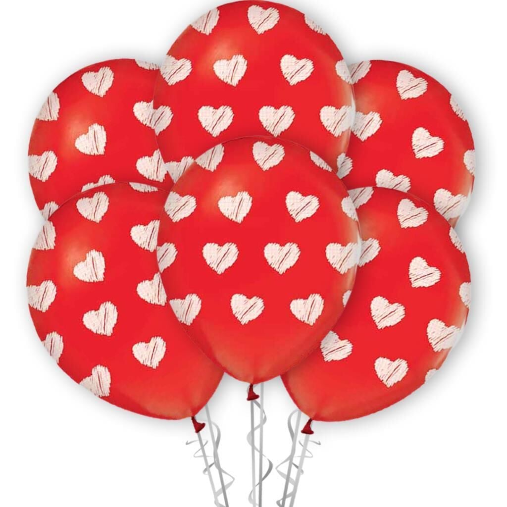 Beyaz Kalp Baskılı 12'' Balon Kırmızı Renk ( 100 Adet )