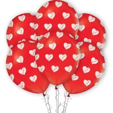 Beyaz Kalp Baskılı 12'' Balon Kırmızı Renk ( 100 Adet )