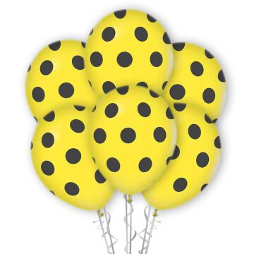 Çepeçevre Siyah Puantiye Baskılı 12'' Balon  Sarı Renk ( 100 Adet )