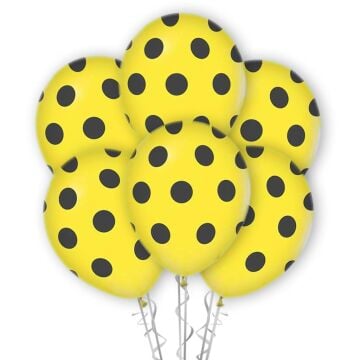 Çepeçevre Siyah Puantiye Baskılı 12'' Balon  Sarı Renk ( 100 Adet )