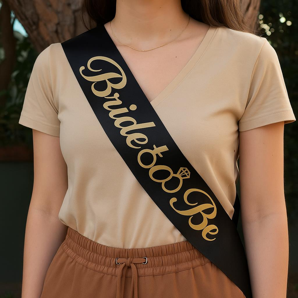 BRİDE TO BE KUŞAK SİYAH GOLD BASKILI