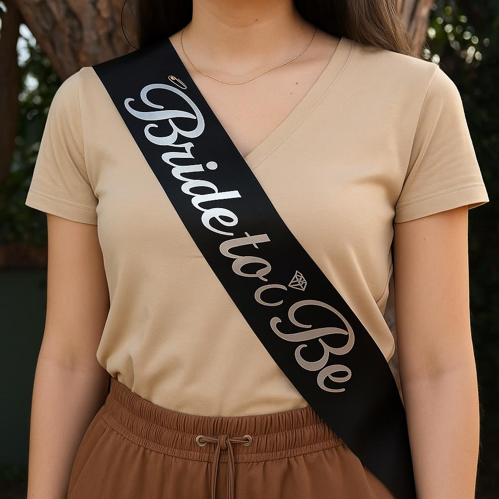 BRİDE TO BE KUŞAK SİYAH GÜMÜŞ BASKILI