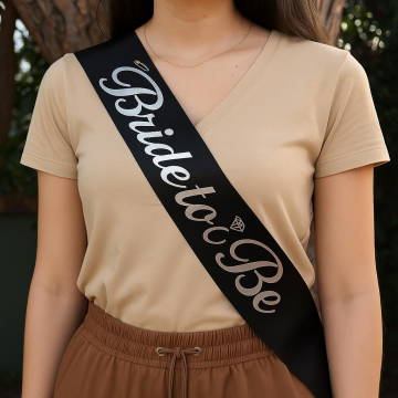 BRİDE TO BE KUŞAK SİYAH GÜMÜŞ BASKILI