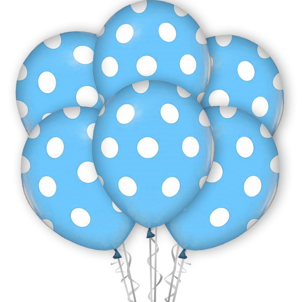 Çepeçevre Beyaz Puantiye Baskılı 12'' Balon Açık Mavi Renk ( 100 Adet )