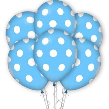 Çepeçevre Beyaz Puantiye Baskılı 12'' Balon Açık Mavi Renk ( 100 Adet )