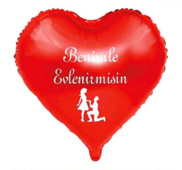 Benimle Evlenir Misin Stickerlı Kırmızı Kalp Folyo Balon 60 Cm