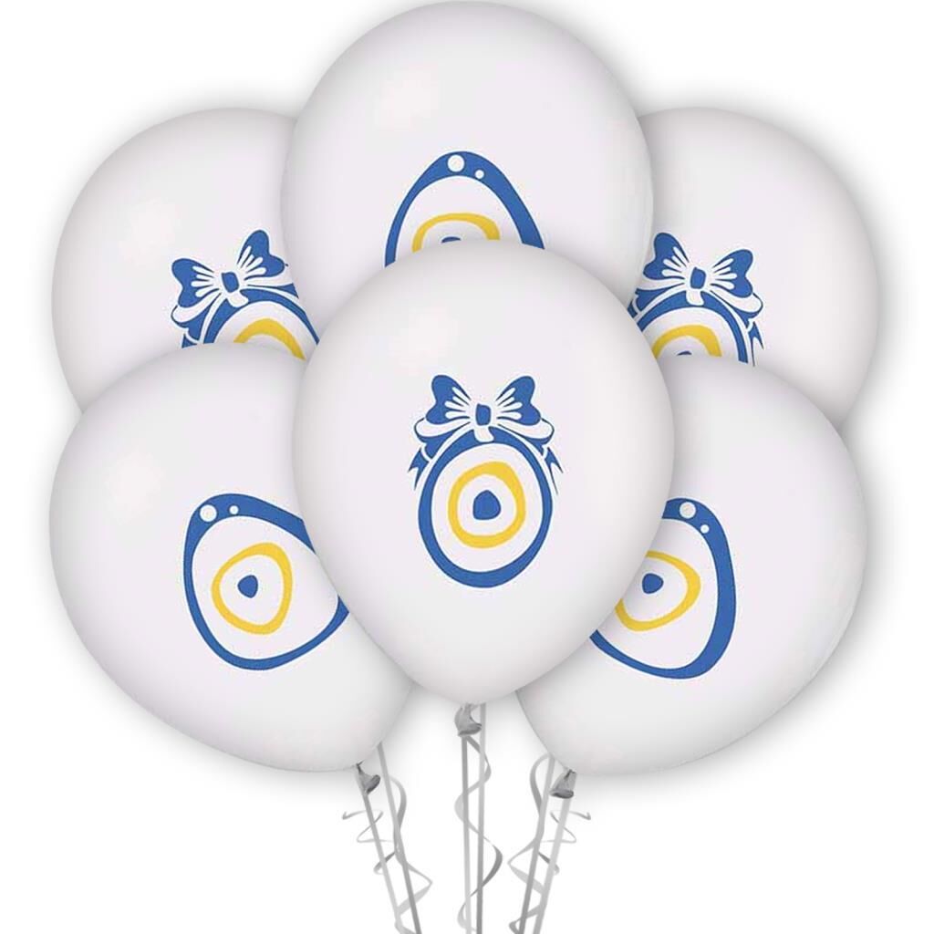 Nazar Boncuğu Baskılı 12'' Balon Beyaz Renk ( 100 Adet )