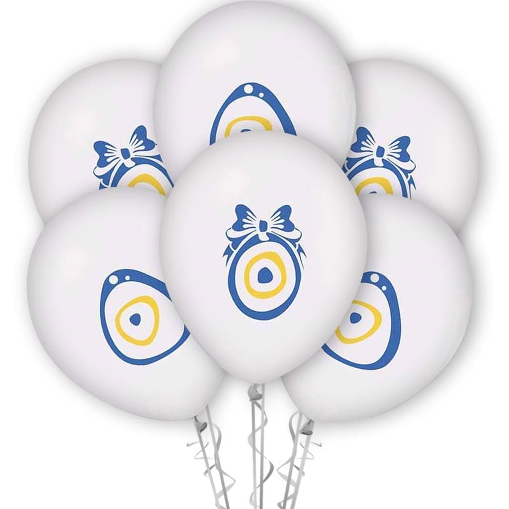 Nazar Boncuğu Baskılı 12'' Balon Beyaz Renk ( 100 Adet )