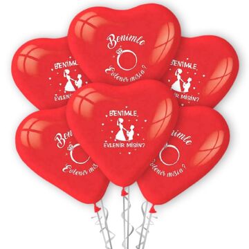 Benimle Evlenir Misin Baskılı 12'' Kalp Balon Kırmızı Renk (100 Adet)