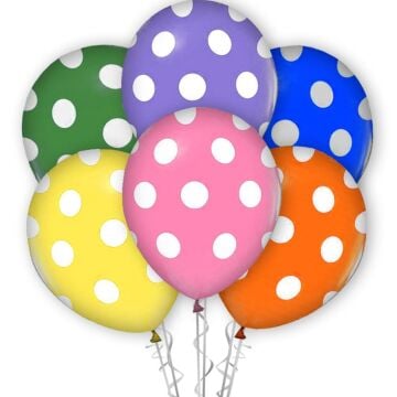 Çepeçevre Beyaz Puantiye Baskılı 12'' Balon Karışık Renk ( 100 Adet )