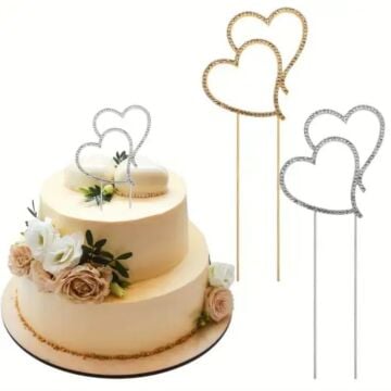 METAL TAŞLI KALP PASTA SÜS GOLD