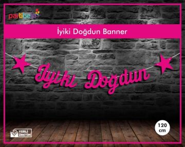 İyiki Doğdun Uzar Yazı İpe Dizilen Pembe Renk