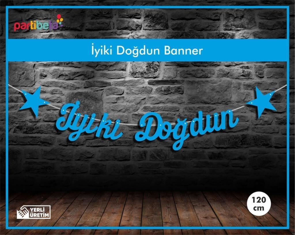 İyiki Doğdun Uzar Yazı İpe Dizilen Mavi Renk