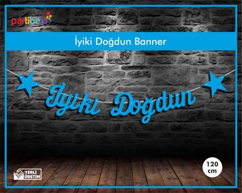 İyiki Doğdun Uzar Yazı İpe Dizilen Mavi Renk