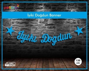 İyiki Doğdun Uzar Yazı İpe Dizilen Mavi Renk