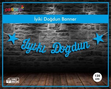 İyiki Doğdun Uzar Yazı İpe Dizilen Mavi Renk