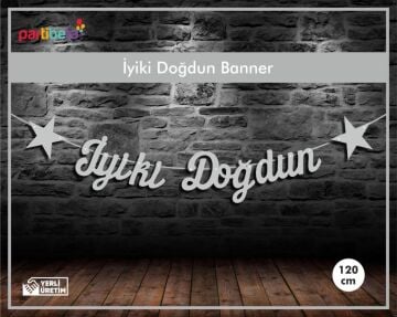 İyiki Doğdun Uzar Yazı İpe Dizilen Gümüş Renk