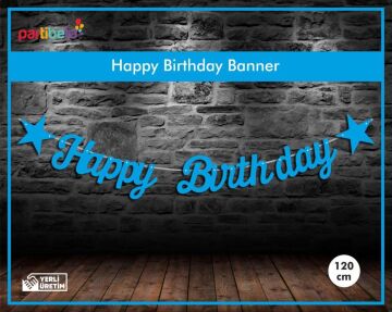 Happy Birthday Uzar Yazı İpe Dizilen Mavi Renk