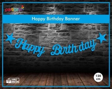Happy Birthday Uzar Yazı İpe Dizilen Mavi Renk
