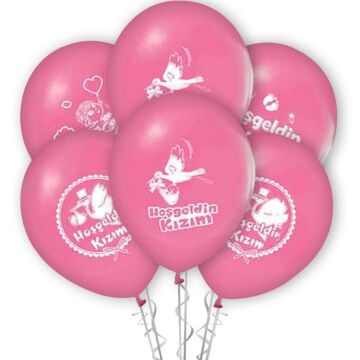 1+1 HOŞGELDİN BEBEK BASKILI PEMBE BALON