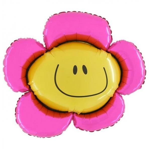Gülümseyen Çiçek Folyo Balon Fuşya 33''