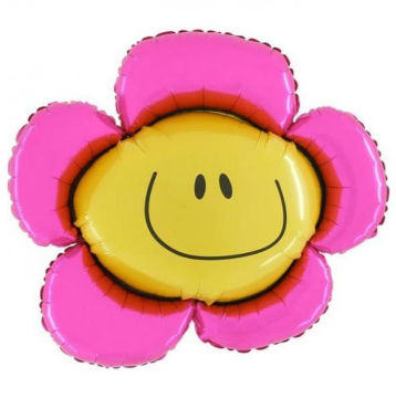 Gülümseyen Çiçek Folyo Balon Fuşya 33''