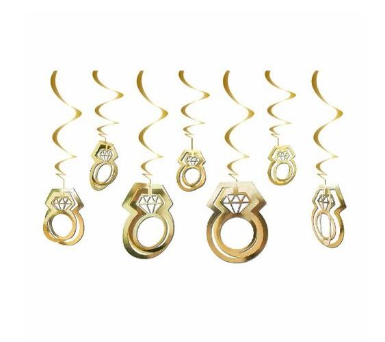 Tek Taş Yüzük Tavan Sarkıt Süs 11 Adet Gold Renk