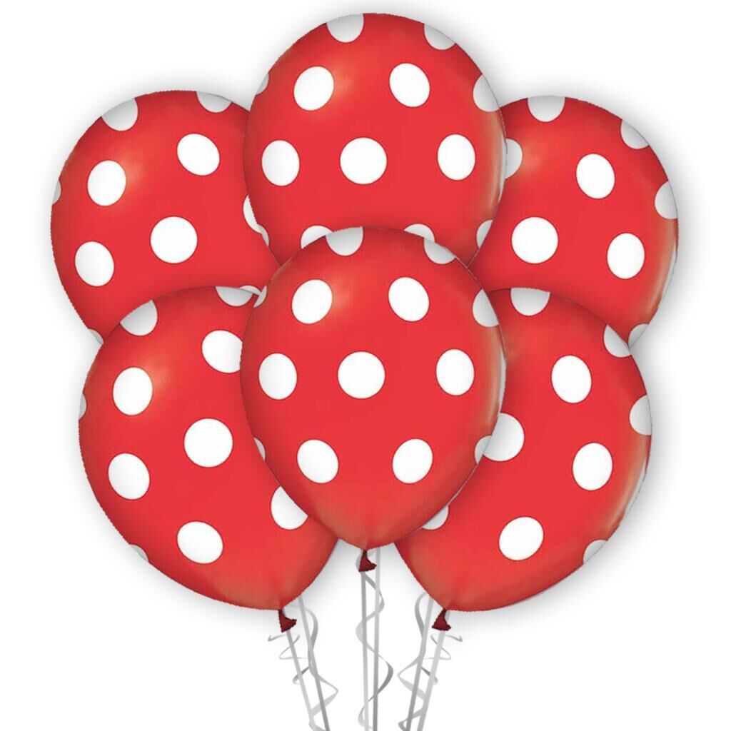 Çepeçevre Beyaz Puantiye Baskılı 12'' Balon Kırmızı Renk ( 100 Adet )