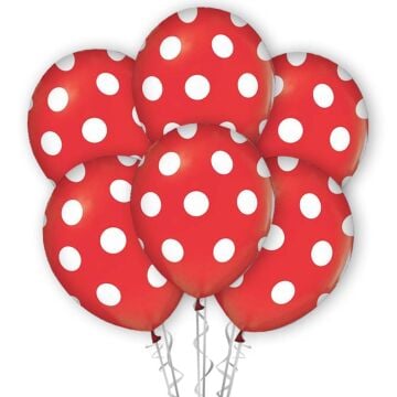 Çepeçevre Beyaz Puantiye Baskılı 12'' Balon Kırmızı Renk ( 100 Adet )