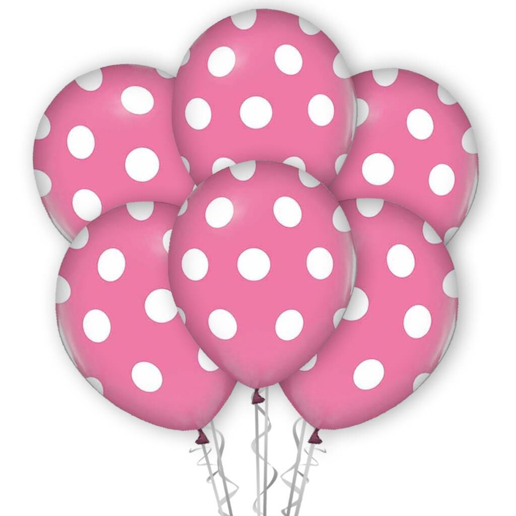 Çepeçevre Beyaz Puantiye Baskılı 12'' Balon Pembe Renk ( 100 Adet )