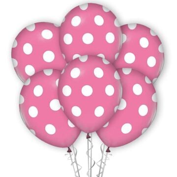 Çepeçevre Beyaz Puantiye Baskılı 12'' Balon Pembe Renk ( 100 Adet )